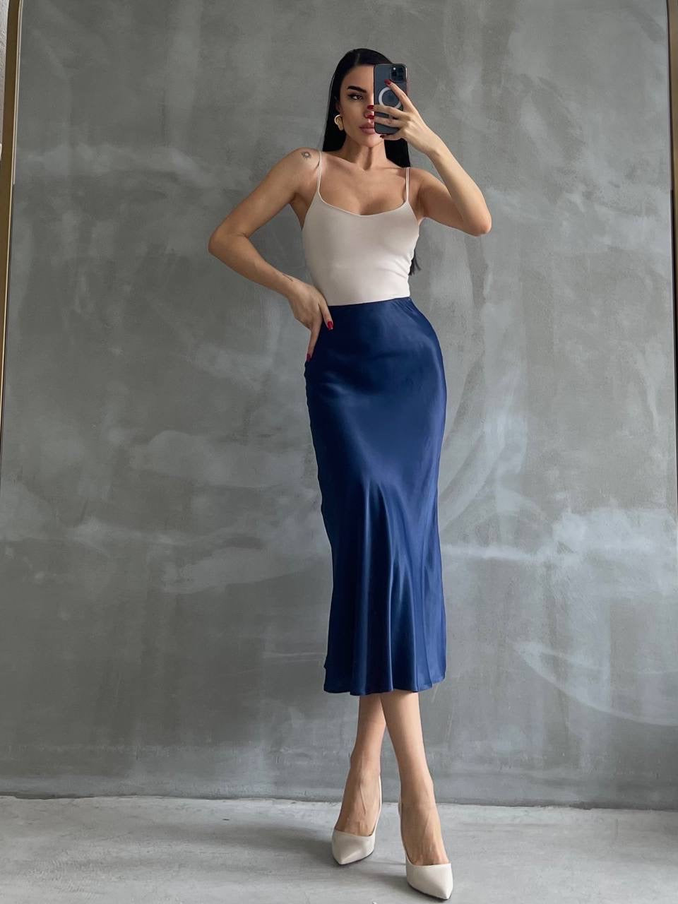 Satin midi skirt