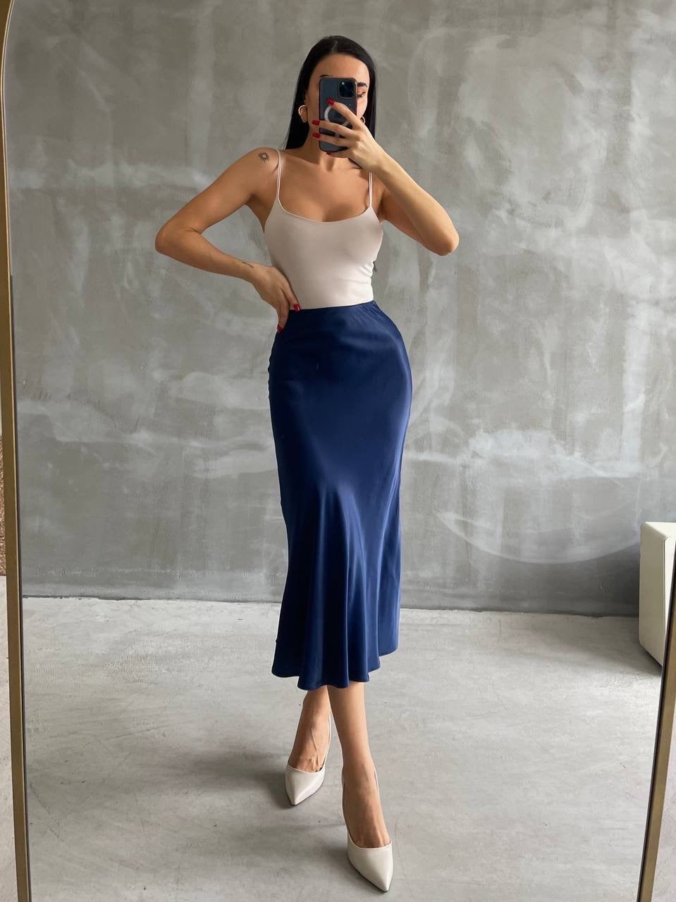 Satin midi skirt