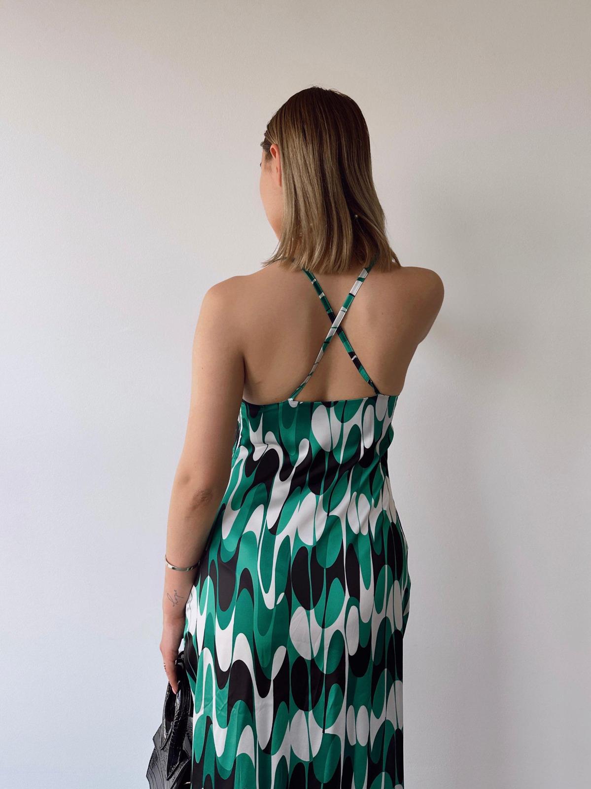 Green/Black/White Long Dress