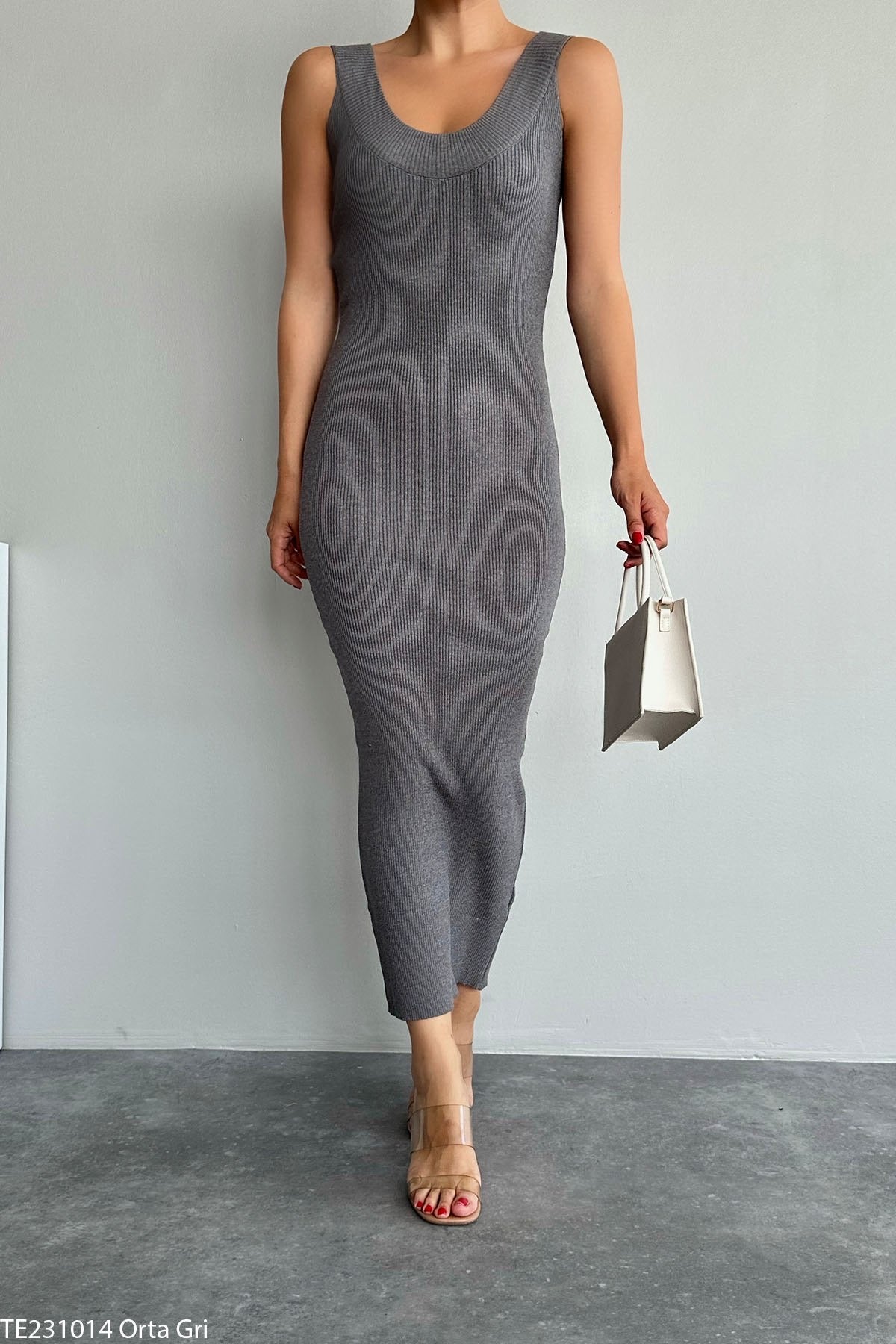 Ribbed basic midi dress