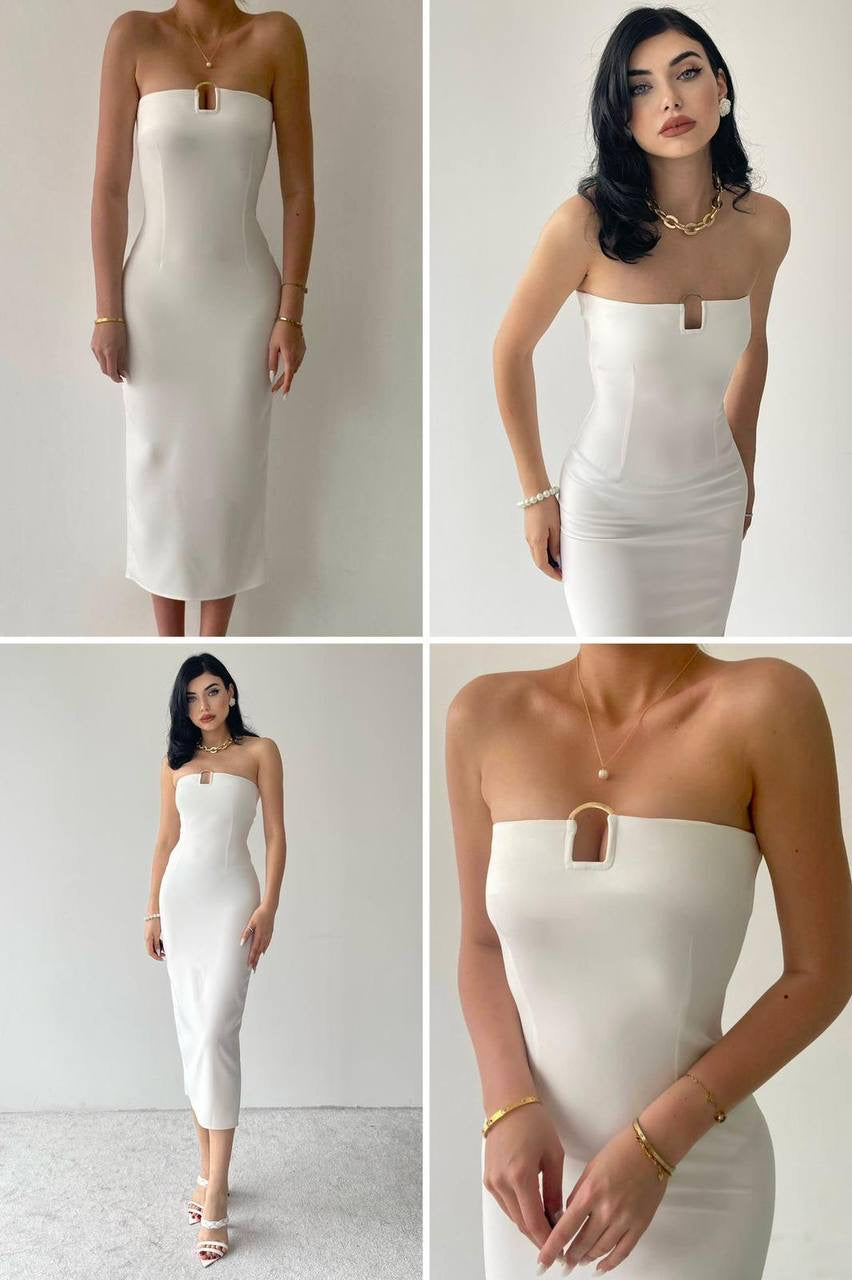 Sleeveless midi dress with front detail